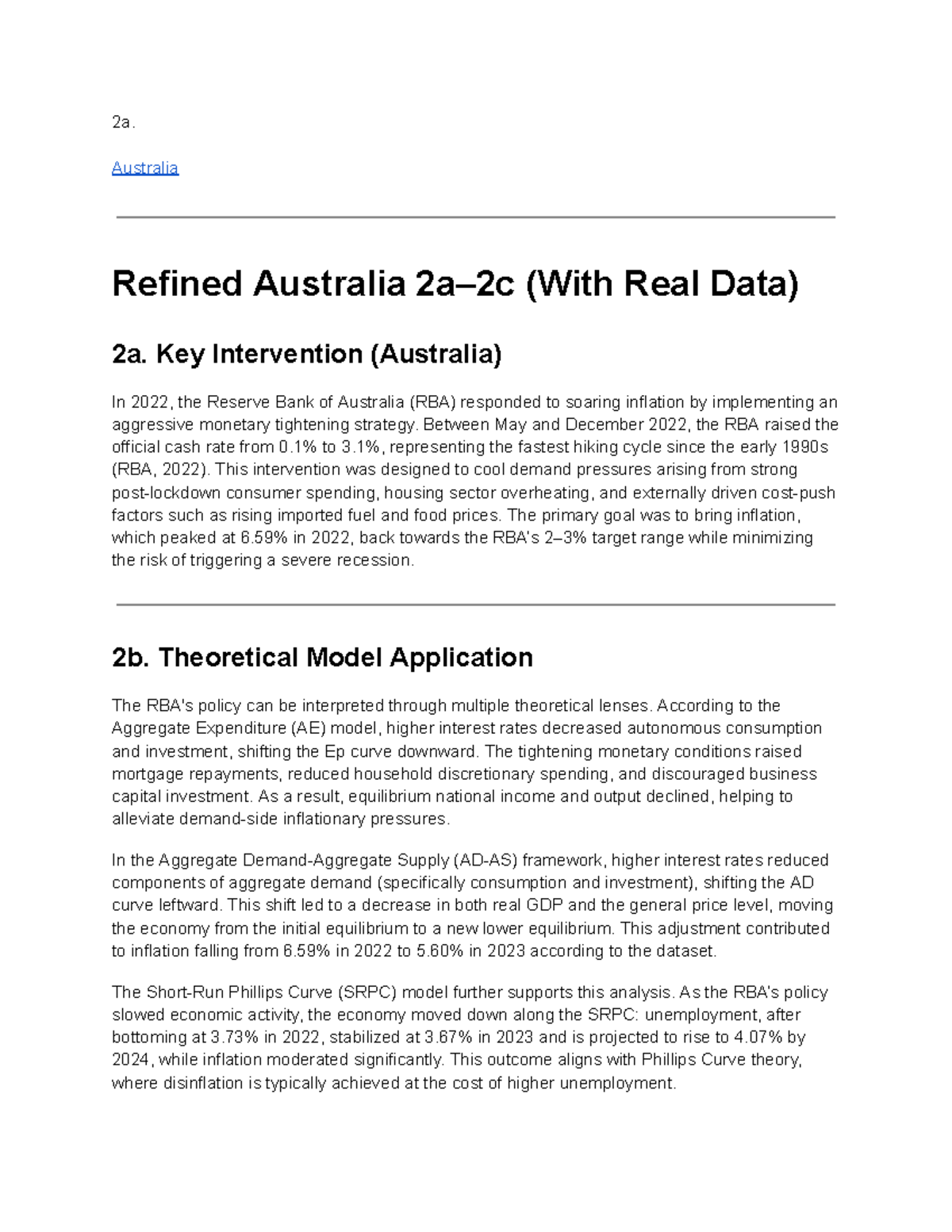 Monetary Policy Analysis: RBA's 2022 Intervention (2a,b,c) - Studocu