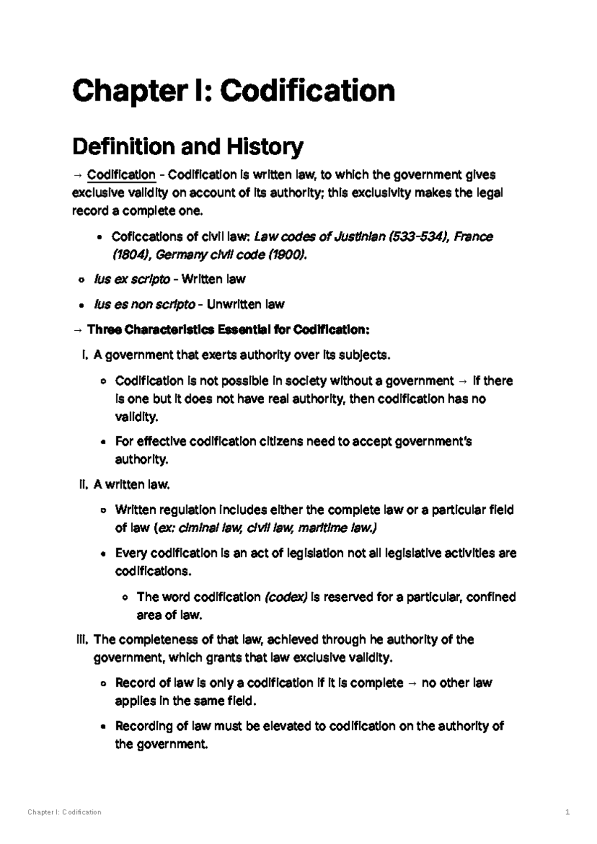 Legal History: Week 1 Chapter 1 - Codification Overview - Studeersnel