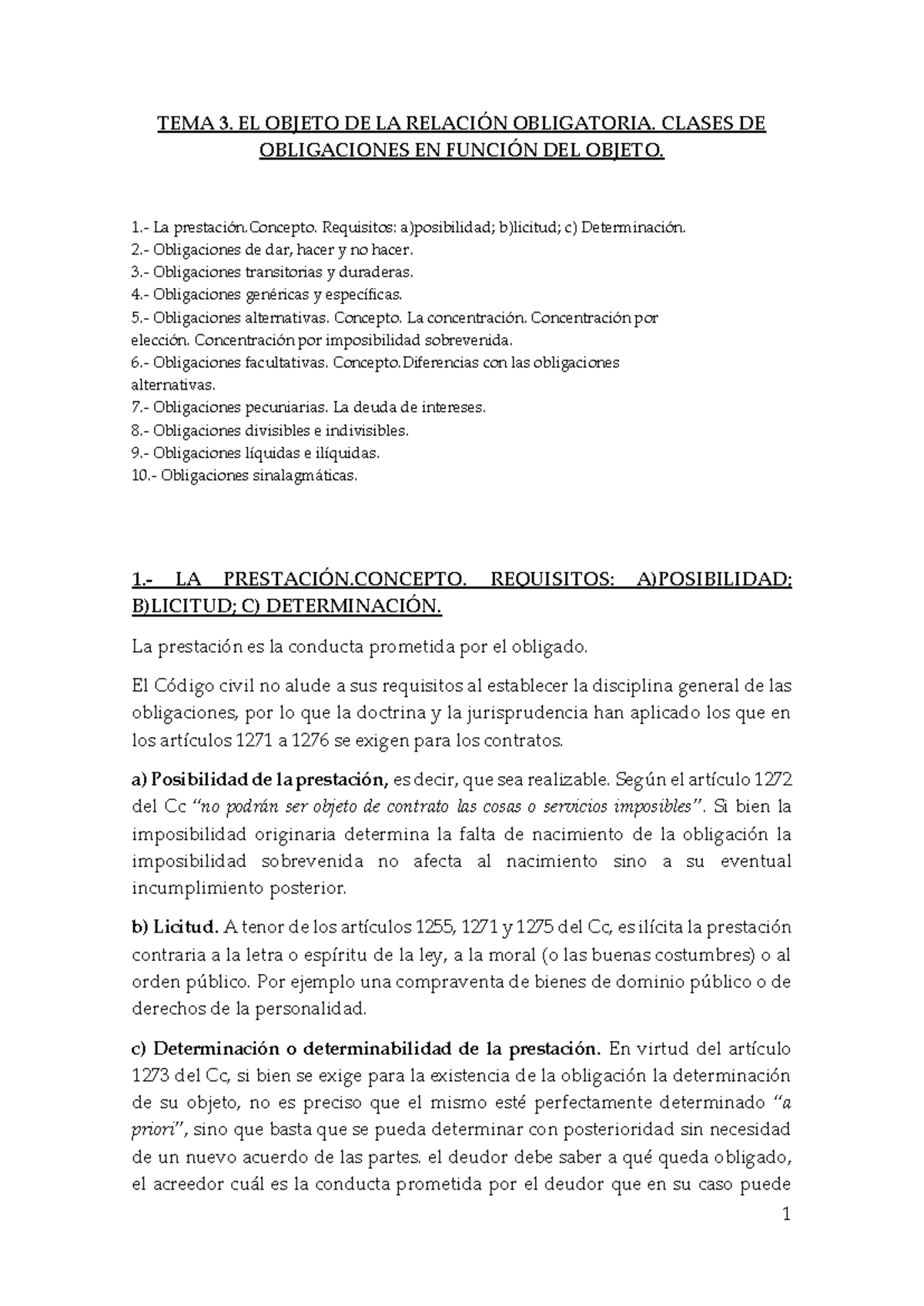 TEMA 3: EL OBJETO DE LA RELACIÓN OBLIGATORIA Y CLASES DE OBLIGACIONES ...
