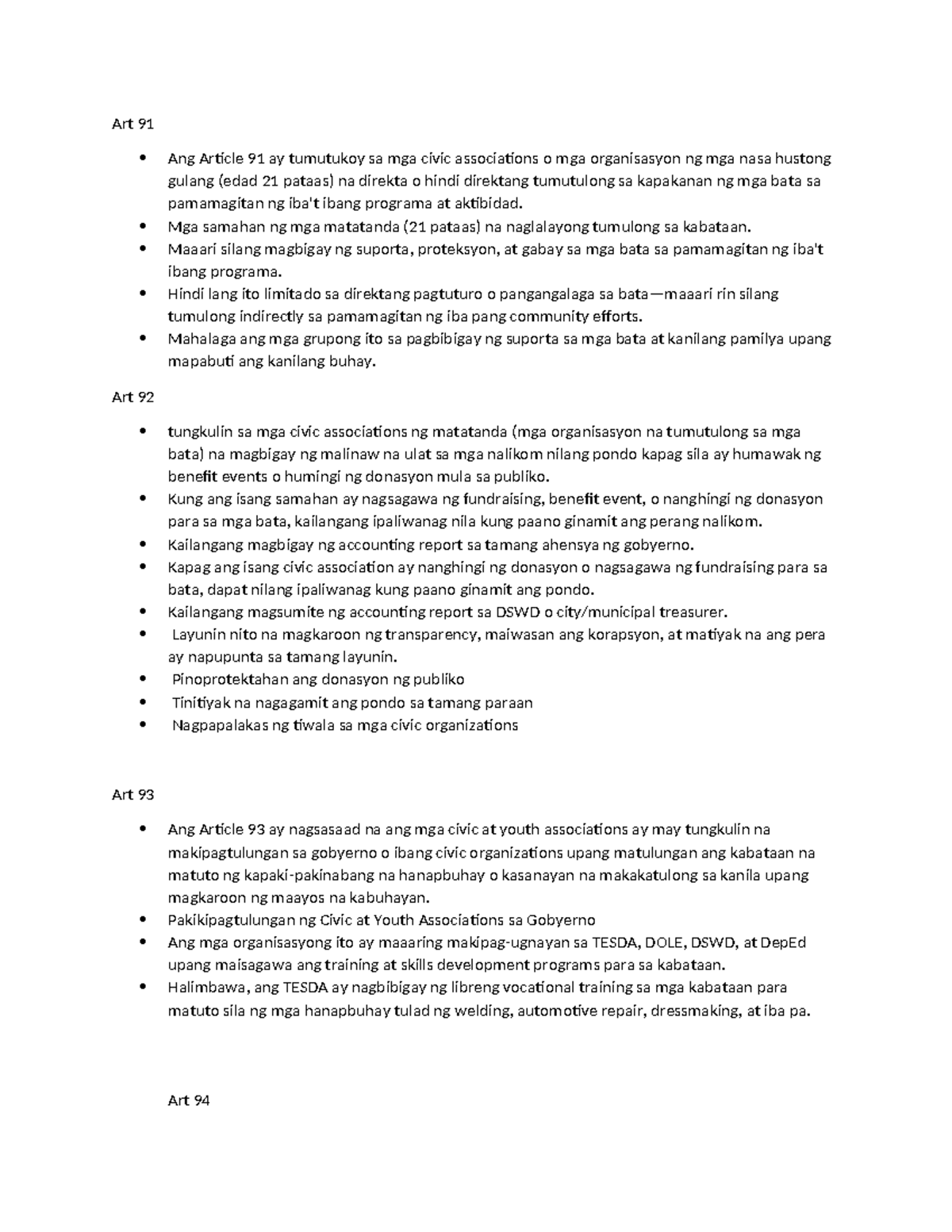 Art 91 - jcsbsuiwq - Art 91 Ang Article 91 ay tumutukoy sa mga civic ...