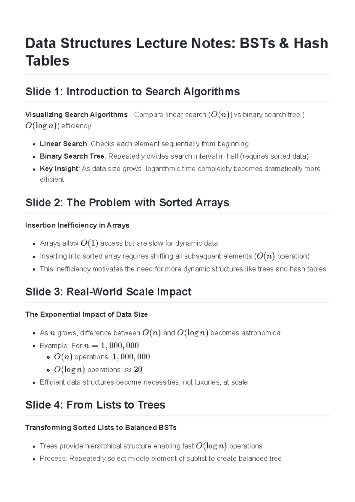 Data Structures Lecture 6 Notes: BSTs & Hash Tables Overview - Studocu
