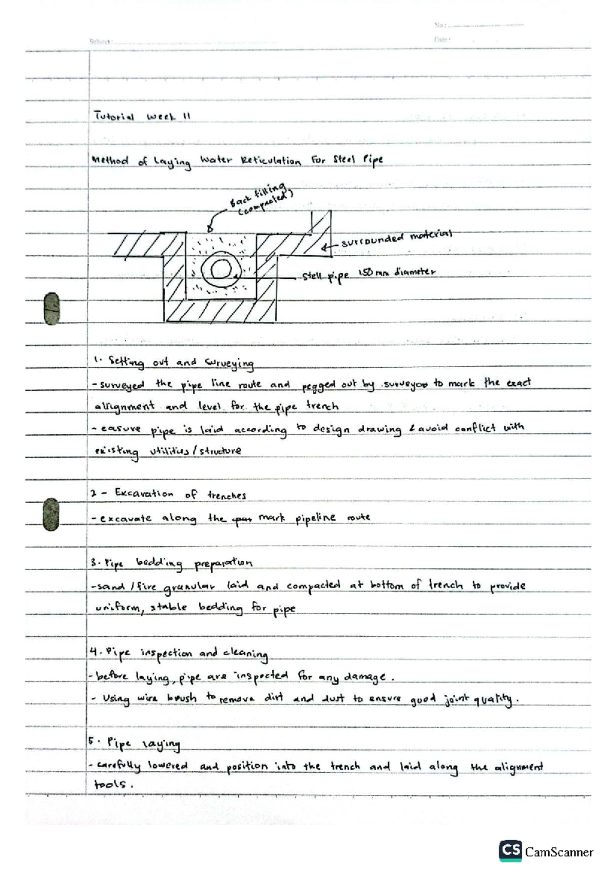BL Week 11 - Method of Laying Water Reticulation for Steel Pipe - Studocu