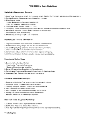 Comprehensive Study Guide for PSYC 333 Final Exam: Key Theories ...