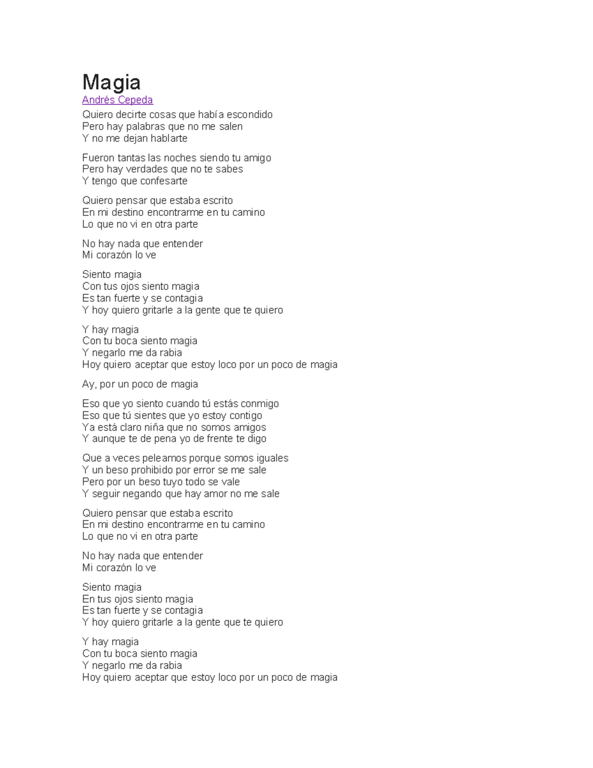 Letras de mi caciones favoritas - Magia Andrés Cepeda Quiero decirte ...