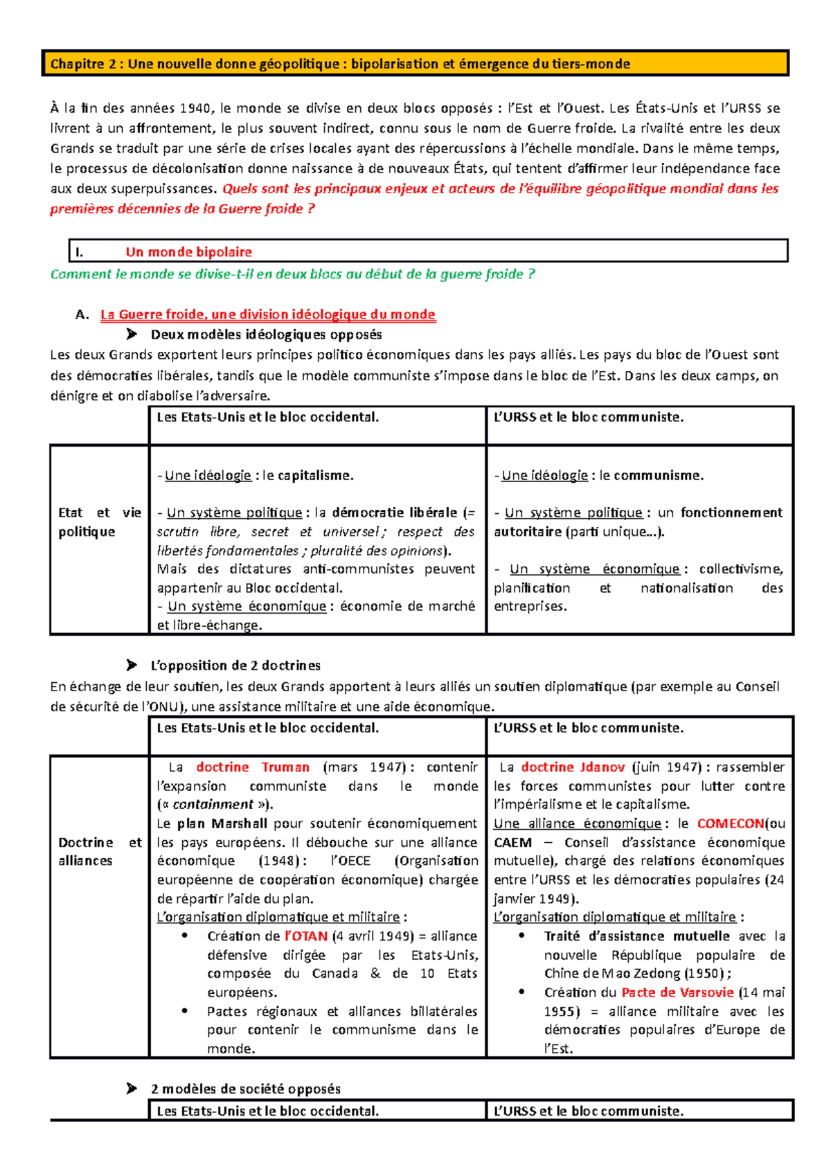 Chapitre 2 - Leçon sur la Bipolarisation et l'Émergence du Tiers-Monde -  Studocu, image size:1200x1698