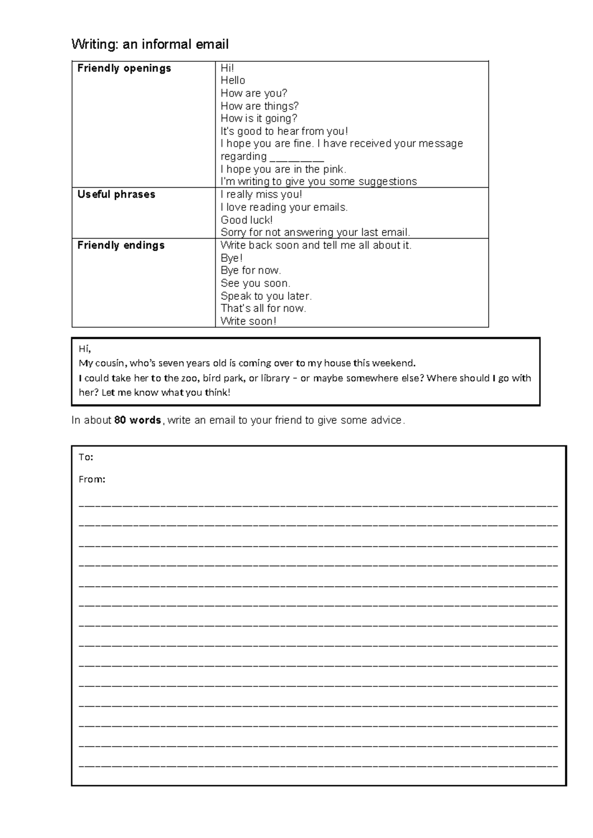 Writing an Informal Email: Unit 3 Guide and Useful Phrases - Studocu