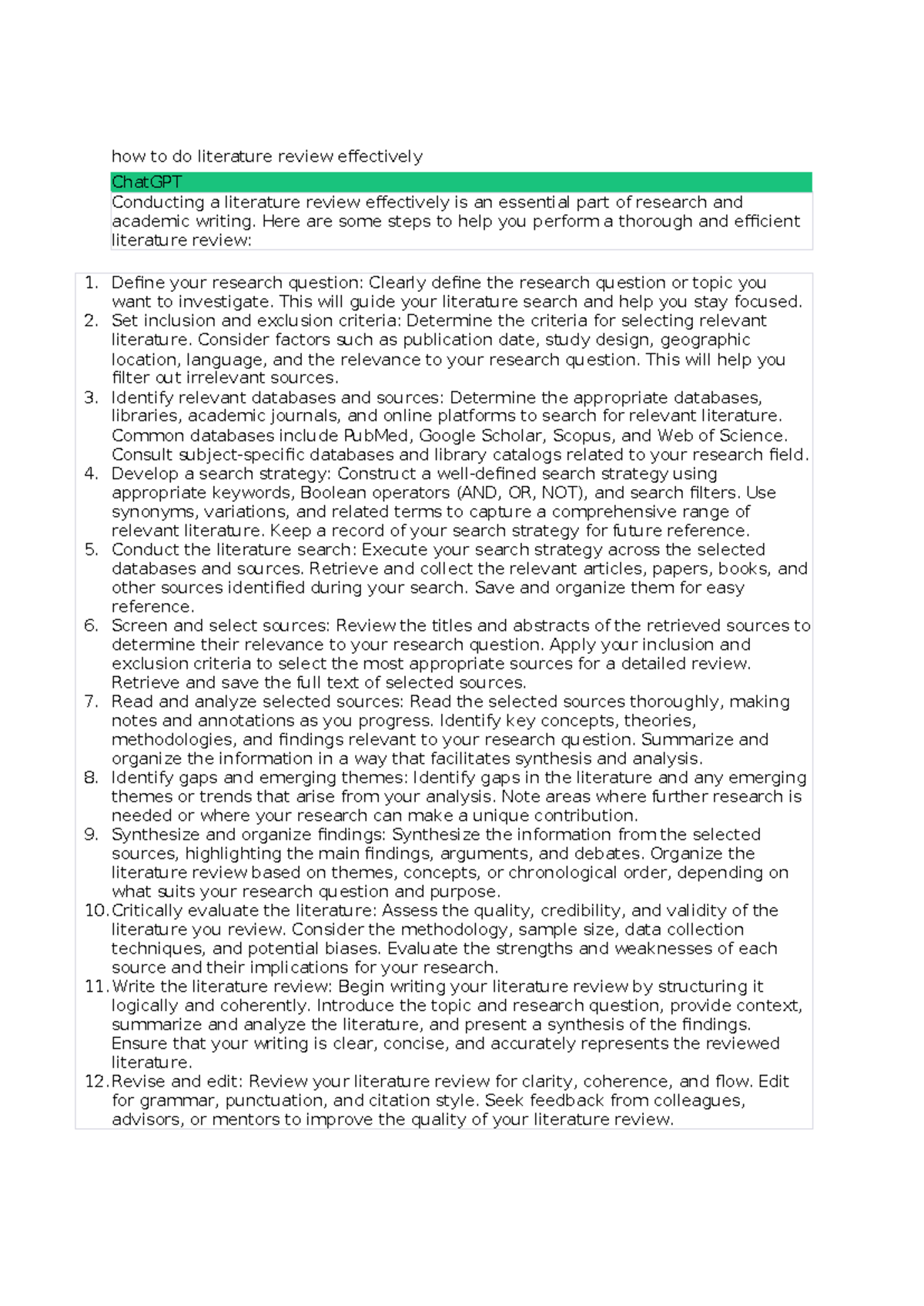 Effective Strategies for Conducting a Literature Review - Studocu