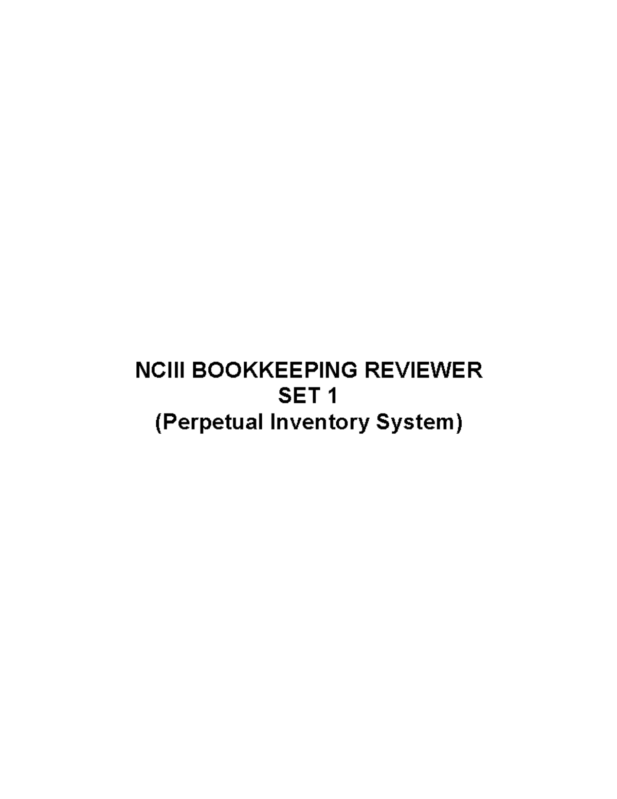 NCIII Bookkeeping Reviewer Set 1: Perpetual Inventory System - Studocu