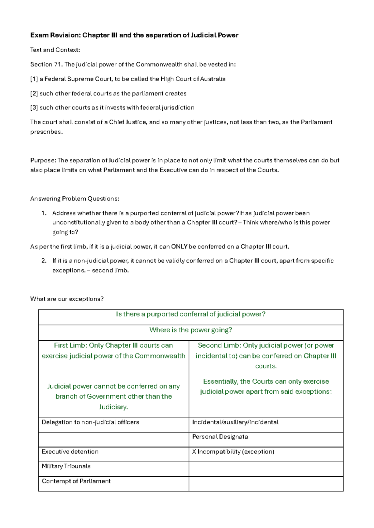 Exam Revision: Separation of Judicial Power in Chapter 3 of the ...