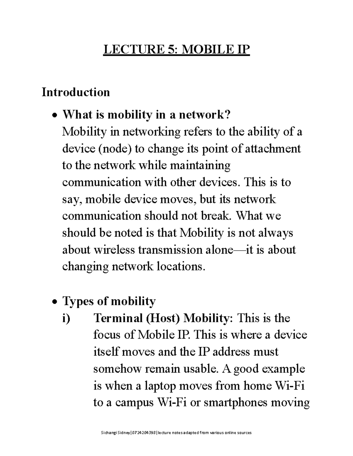 LECTURE 5: INTRODUCTION TO MOBILE IP AND NETWORK MOBILITY - Studocu