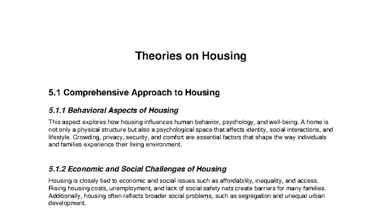 Housing Theories: A Comprehensive Approach to Behavioral, Economic, and ...
