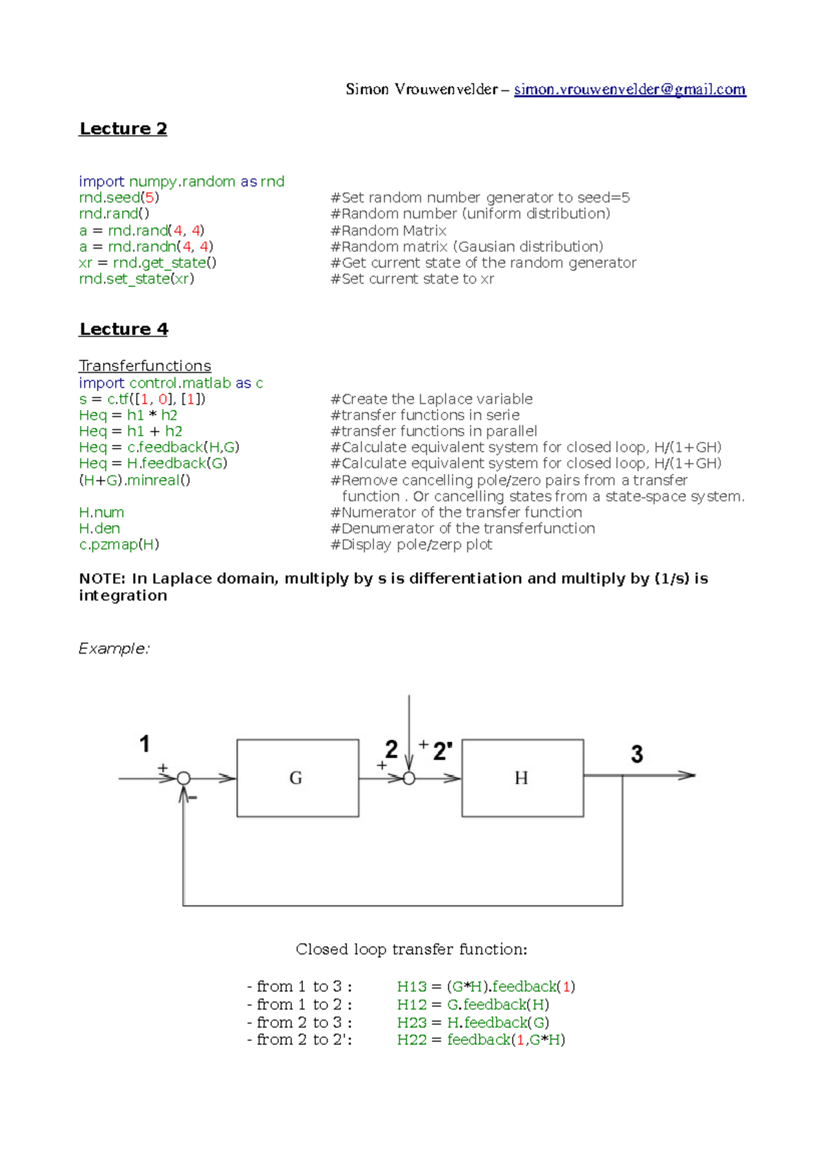 Python E-Lecture Notes (Systems and Control) | Lectures 2-14 Summary ...