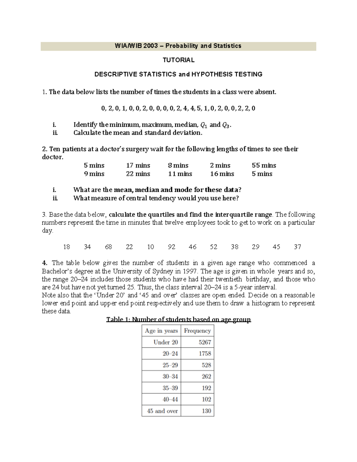 WIA/WIB 2003 - Tutorial 06: Descriptive Stats & Hypothesis Testing ...