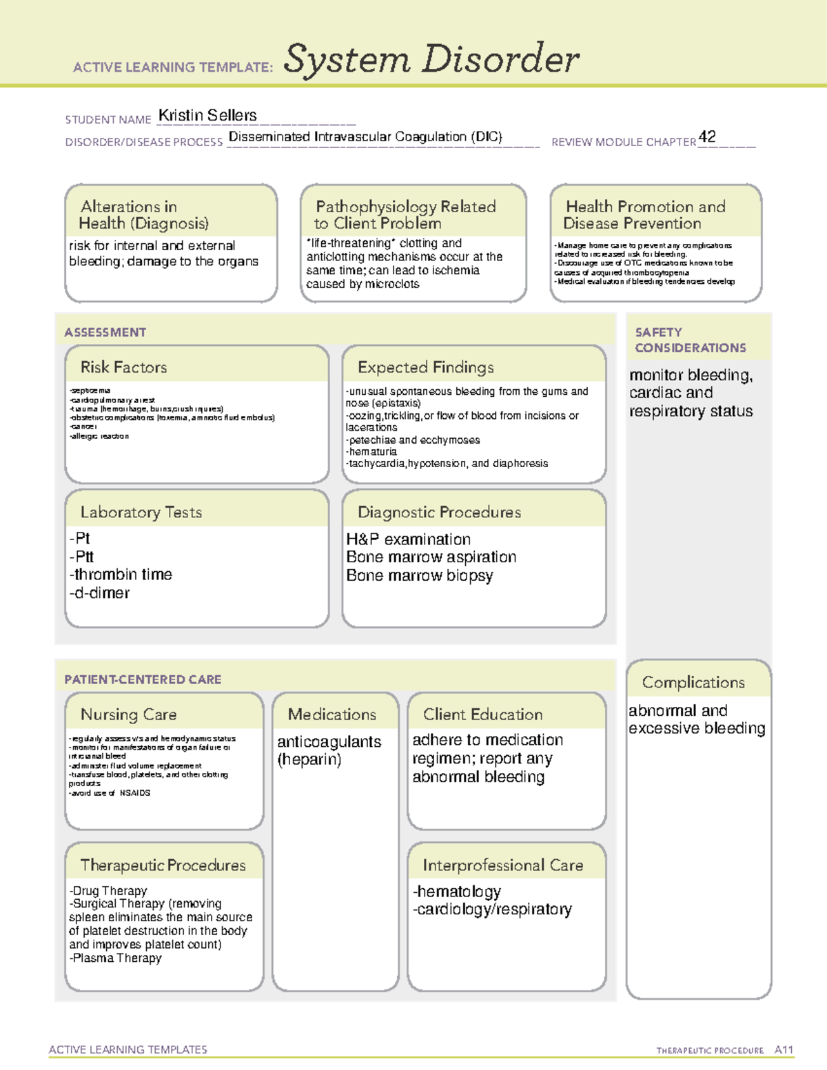 DIC 42 System Disorder: Active Learning Template for Assessment & Care ...