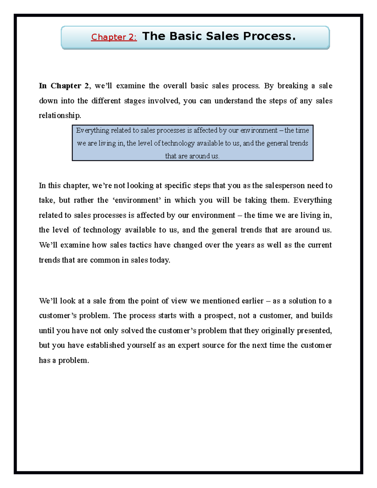 Chapter 2 - Lecture Notes on Basic Sales Process (Lectures 1-5) - Studocu