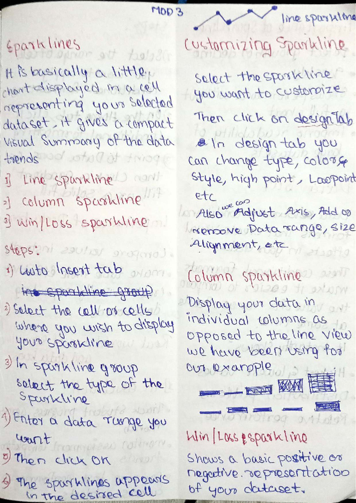 Excel MOD 3 - Handwritten Notes on Data Visualization Techniques - Studocu