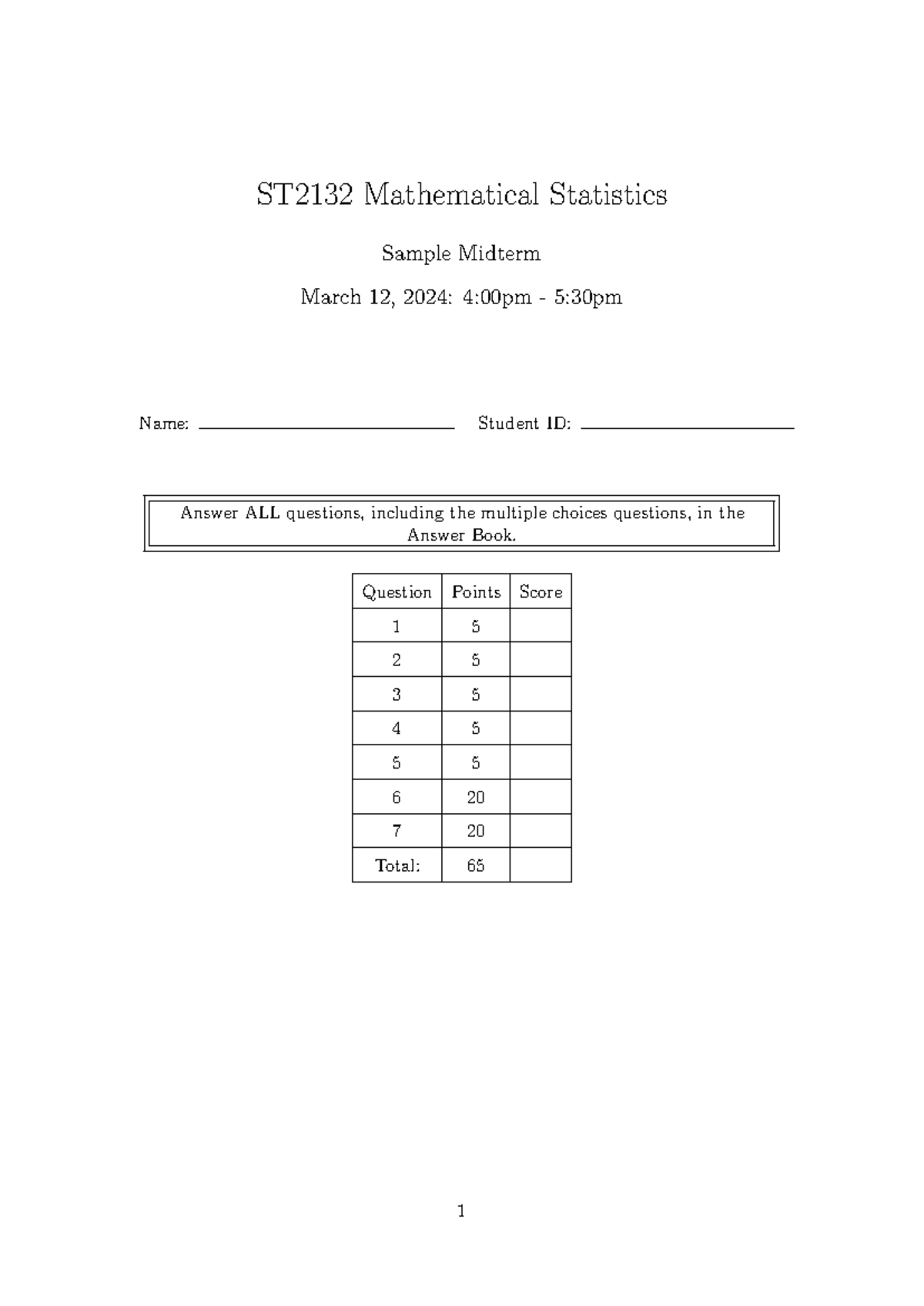 ST2132-Sample Midterm Exam Solutions - 2024 - Studocu