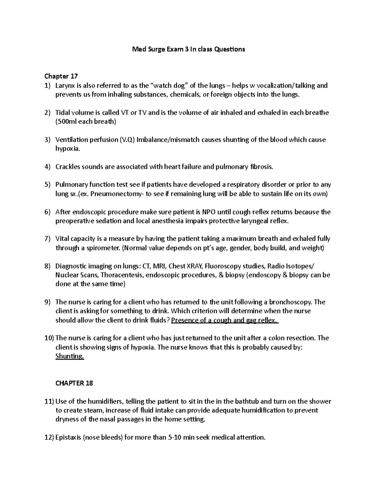 Med Surg Exam 3: In-Class Study Questions & Key Concepts - Studocu