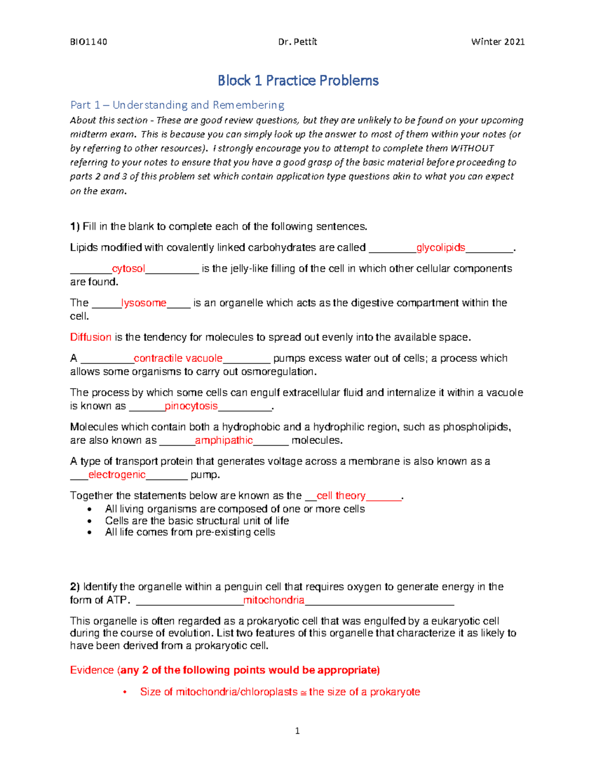 Practice midterm 1 answer key - Block 1 Practice Problems Part 1 ...
