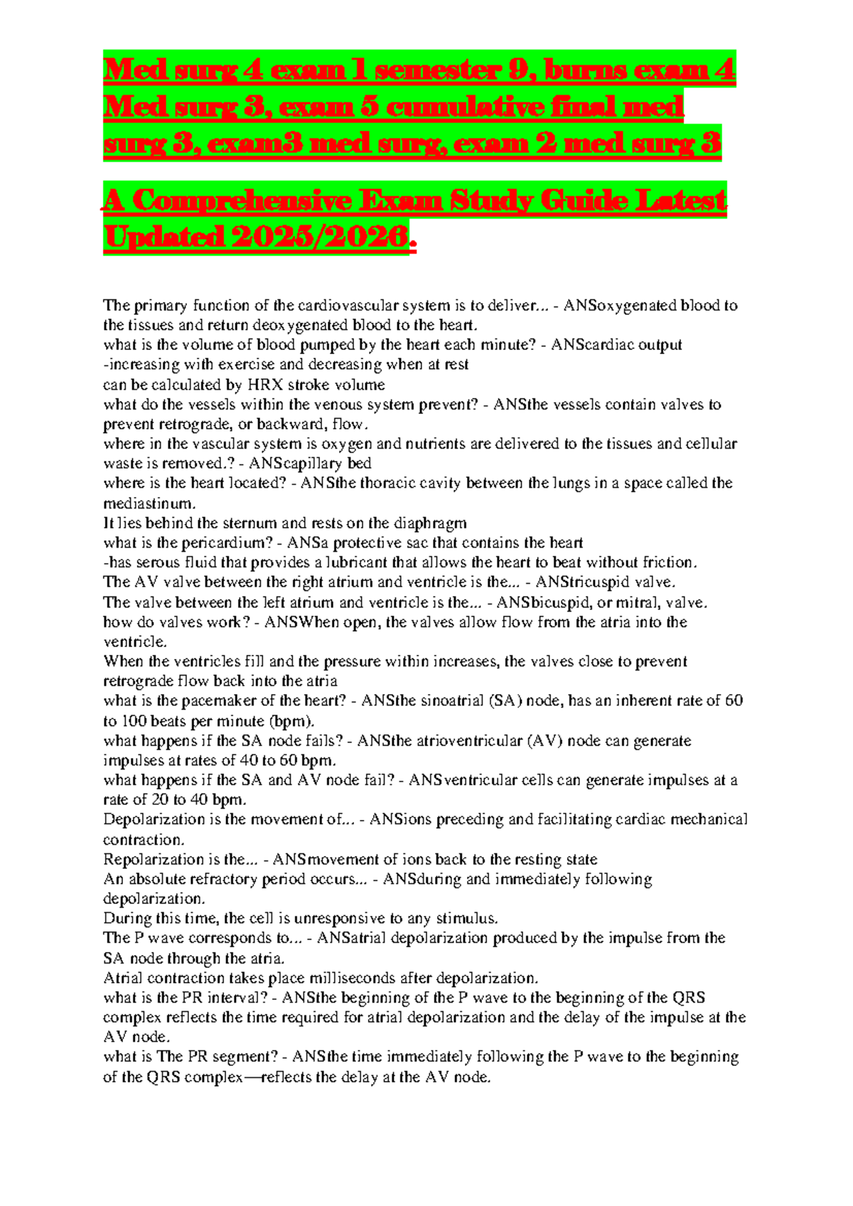 Med Surg 4 Exam 1 Study Guide - Semester 9 (Updated 2025) - Studocu
