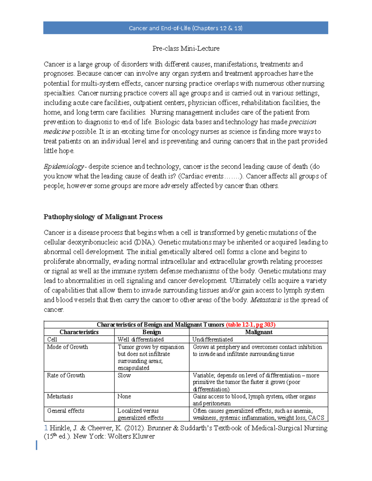 Cancer End of Life Care: Insights from Chapters 12 & 13 (2024) - Studocu
