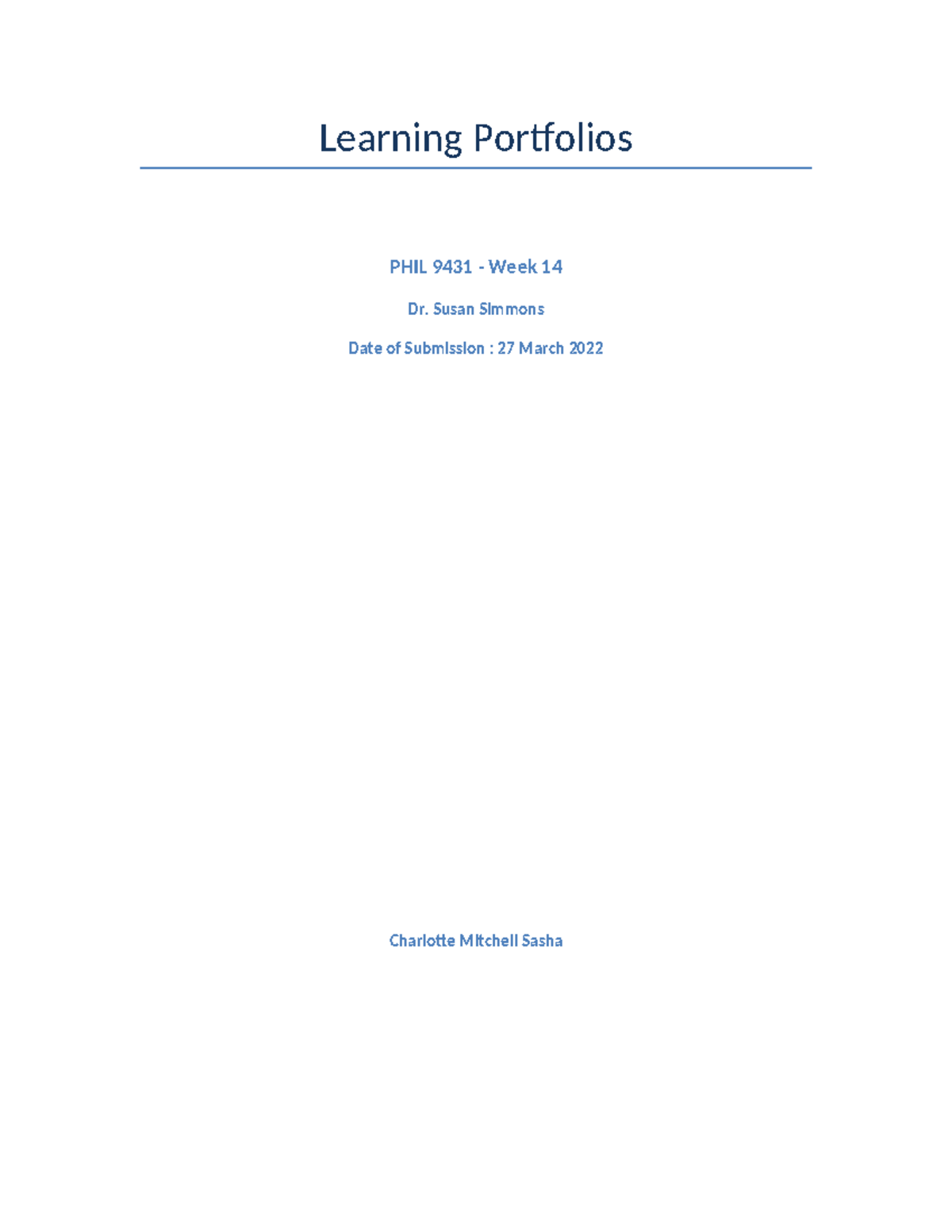 PHIL-9431-Learning Portfolios: Week 14 Insights and Reflections - Studocu