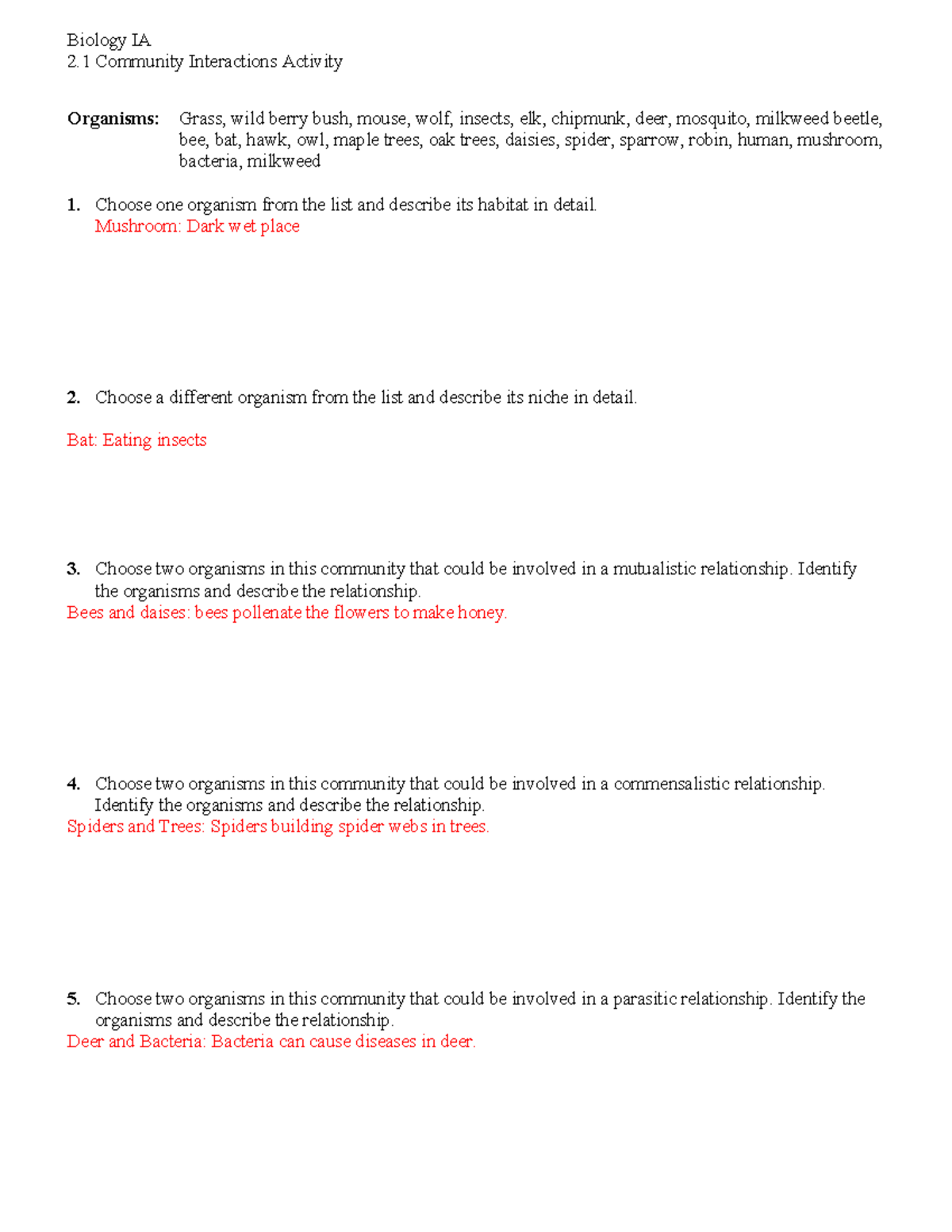 COMM 2.1 Community Interactions WS - Biology IA 2 Community ...