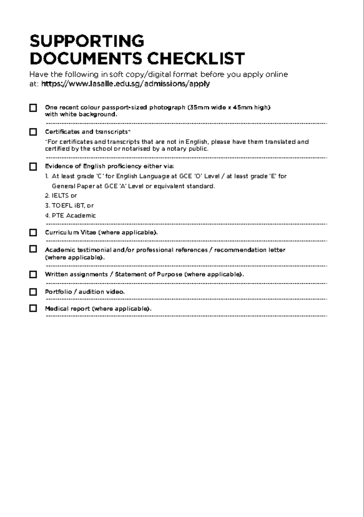 La Salle Application Supporting Documents Checklist - Studocu