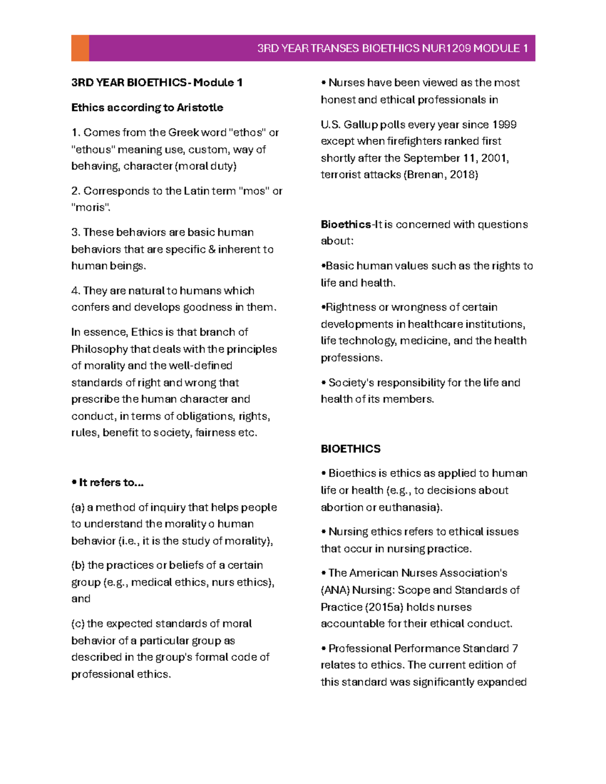 Bioethics Overview: Key Concepts and Ethical Standards (NUR1209) - Studocu
