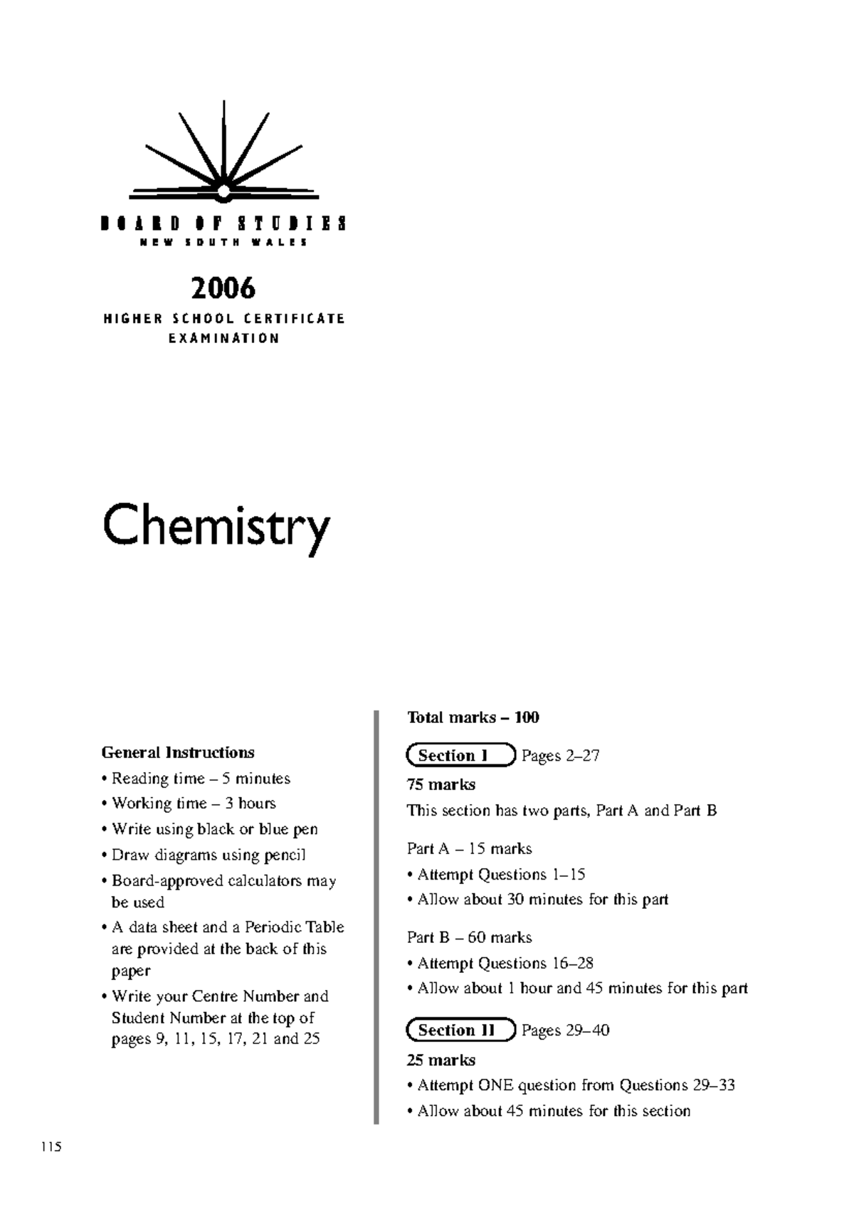 2006 HSC Chemistry Exam Paper - Total Marks 100 - Studocu
