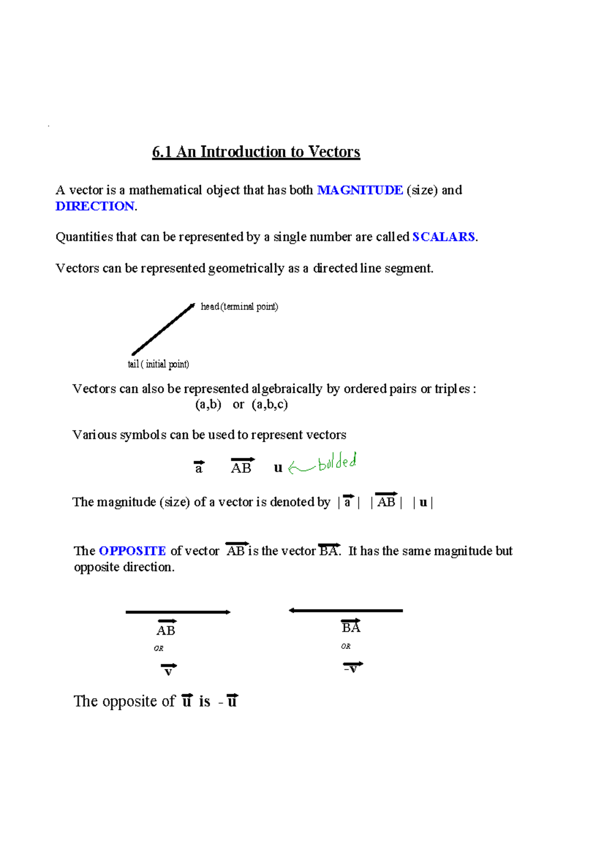 6.1-6.2 vectors Notes - 6 An Introduction to Vectors - Studocu