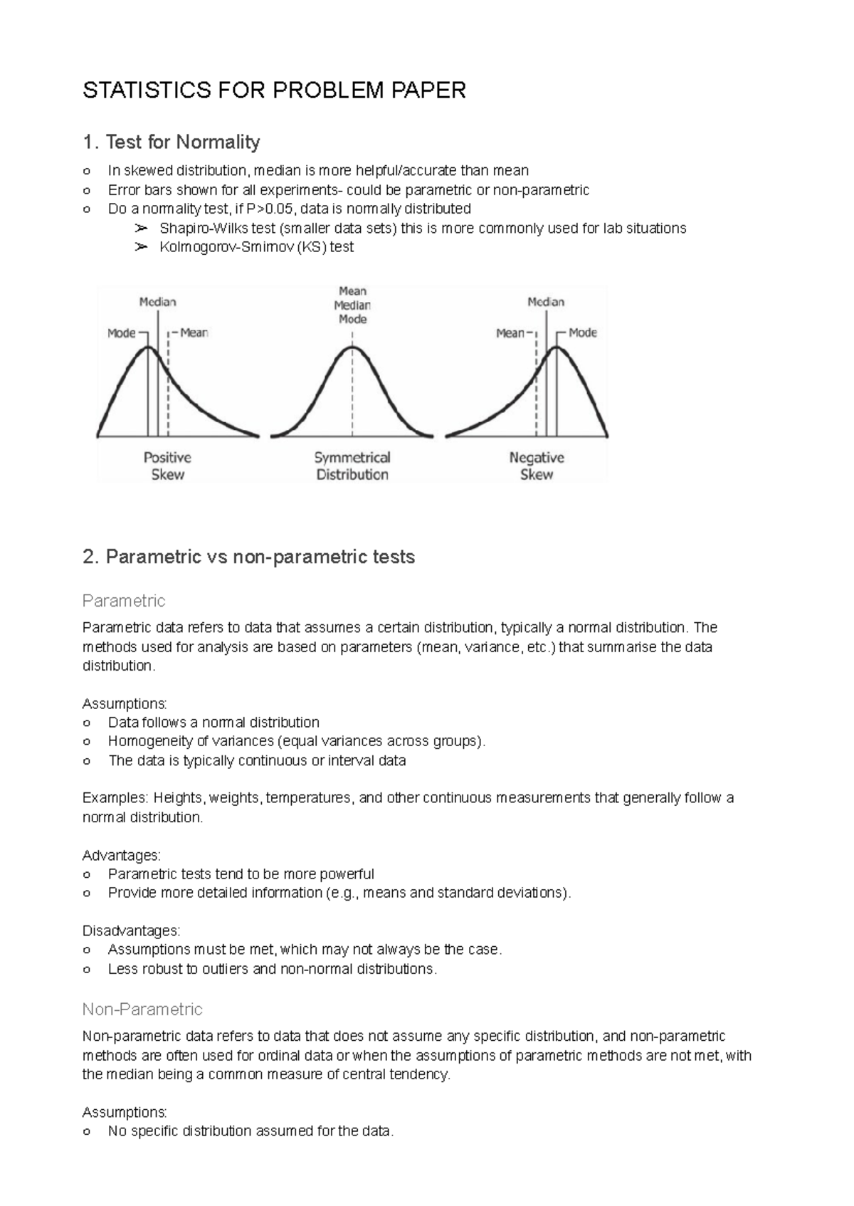 Stats Guide - STATISTICS FOR PROBLEM PAPER 1. Test for Normality In ...