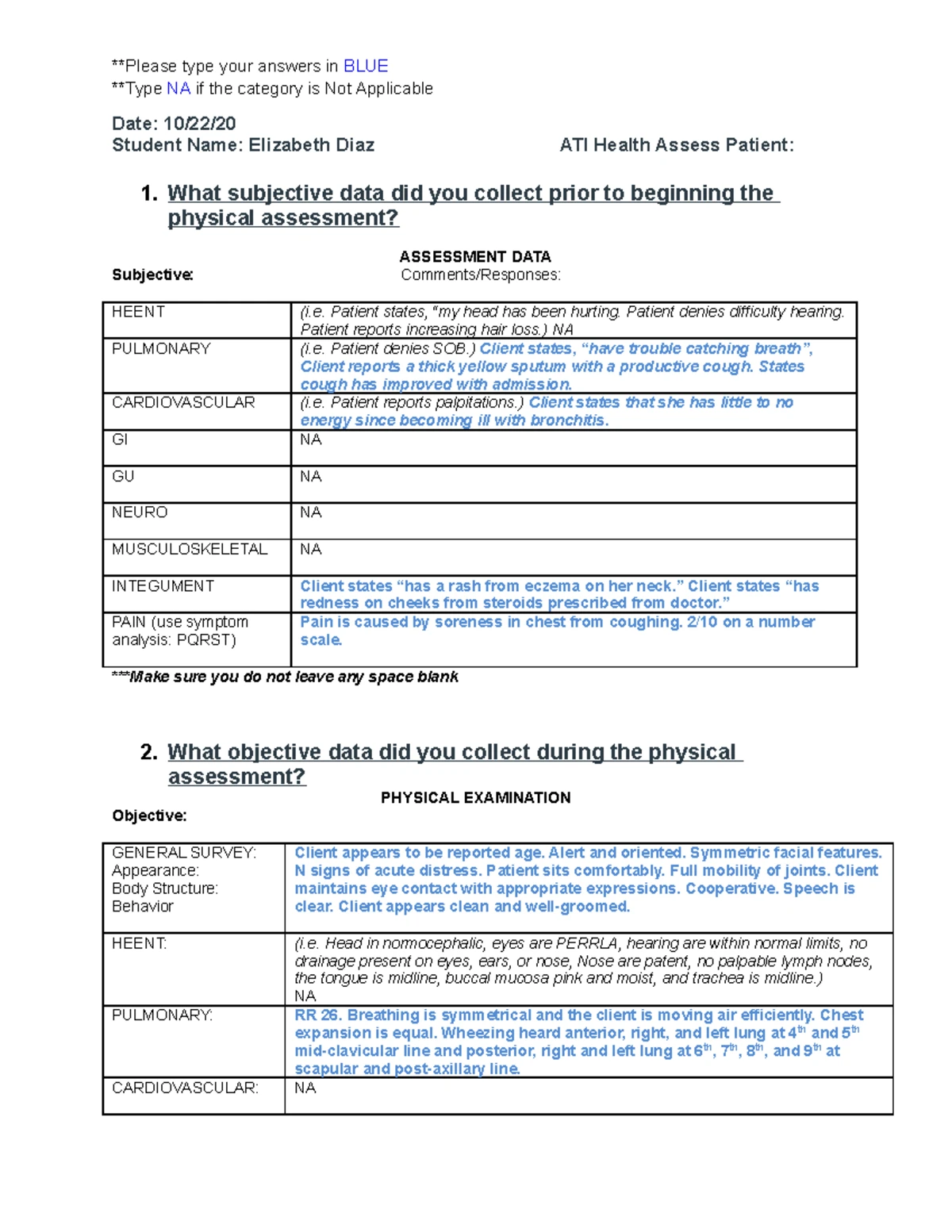 ATI Health Assess. Shirley Williamson. Bronchitis - Module Report