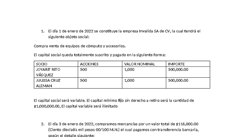 Estudio de Constitución y Finanzas de Invalida SA de CV - Studocu