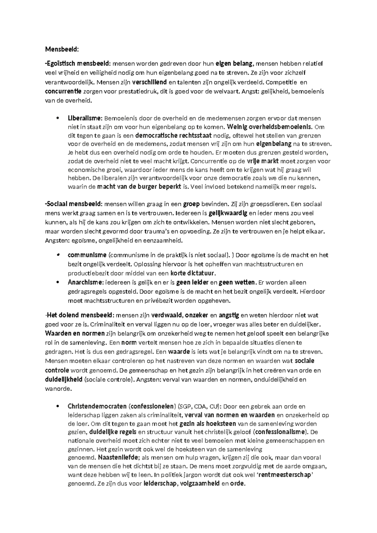 Maatschappijleer Samenvatting: Mensbeelden en Politieke Structuren ...