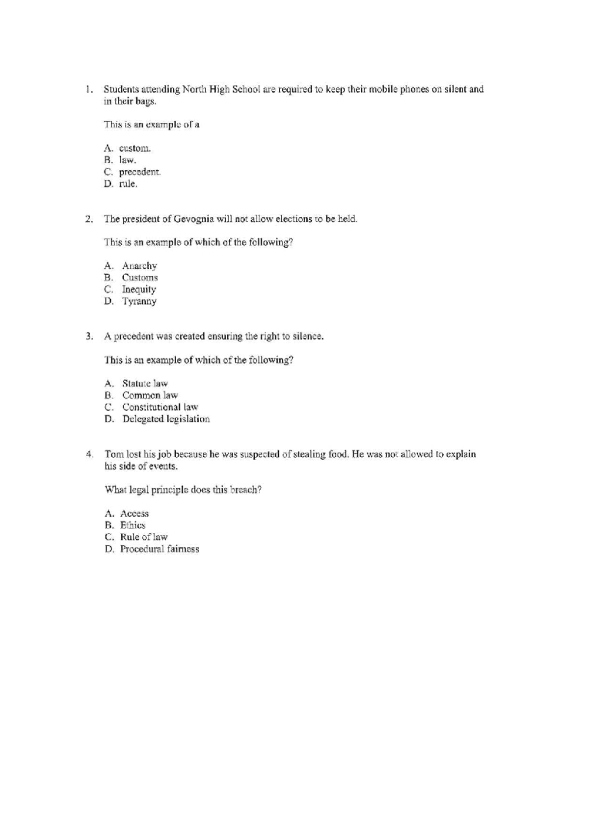 Legal Principles and Concepts: Multiple Choice Notes (LAW101) - Studocu