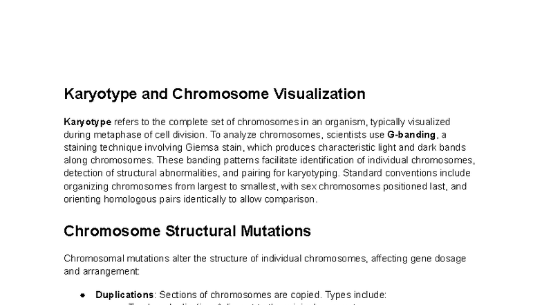 Chromosome Structure and Mutations: A Study Guide (BIO 101) - Studocu