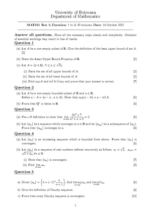 MAT321 Test 1 - Mathematics Assessment September 2022 - Studocu