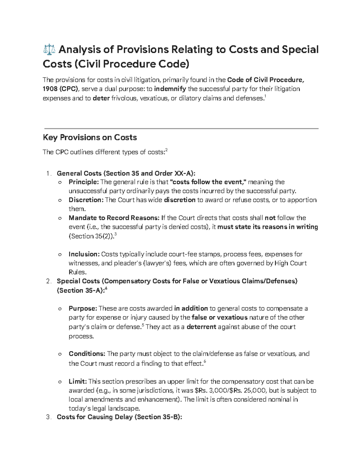 CPC 1908: Analysis of Cost Provisions in Civil Litigation - Studocu