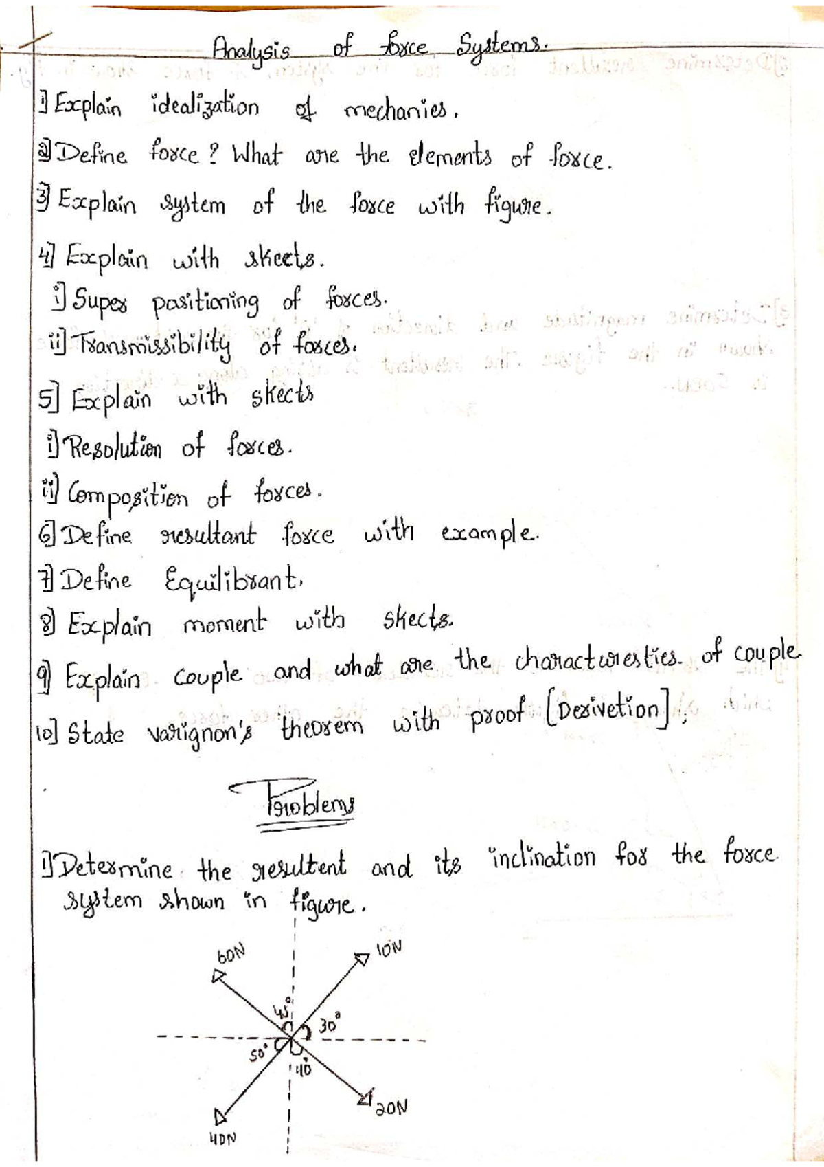 Force Systems Analysis and Mechanics Concepts (ENG 101) - Studocu