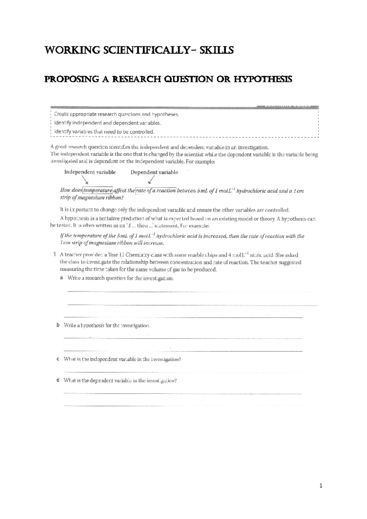 Chemistry Module 1 Workbook: Working Scientifically Skills Guide - Studocu