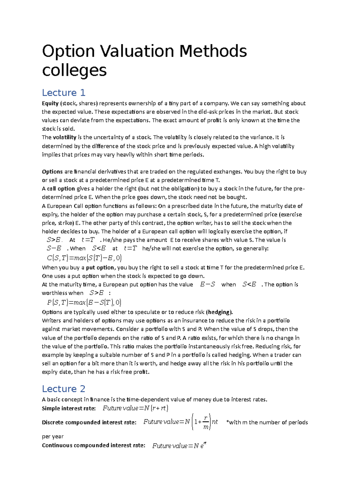 Option Valuation Methods Summary: Key Concepts and Insights - Studeersnel