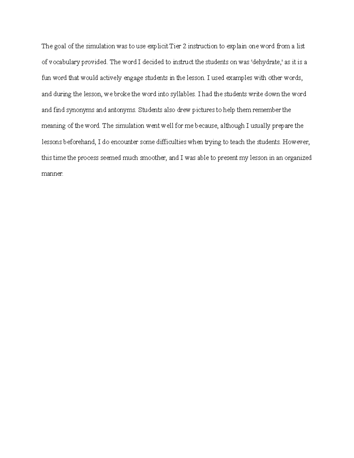 Mursion Reflection on Tier 2 Vocabulary Instruction D670 - Studocu