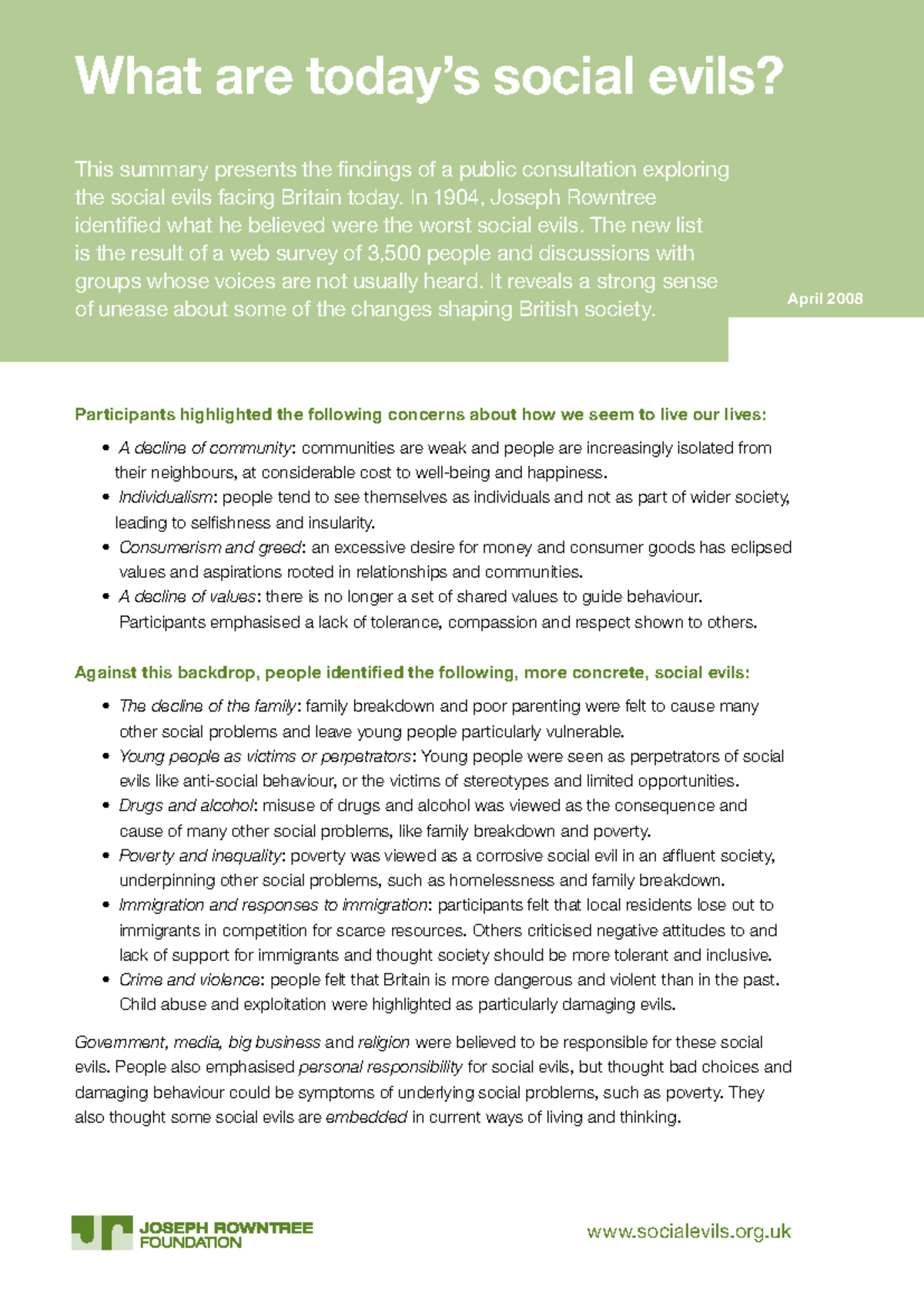 Social-evils-summary - Participants highlighted the following concerns ...