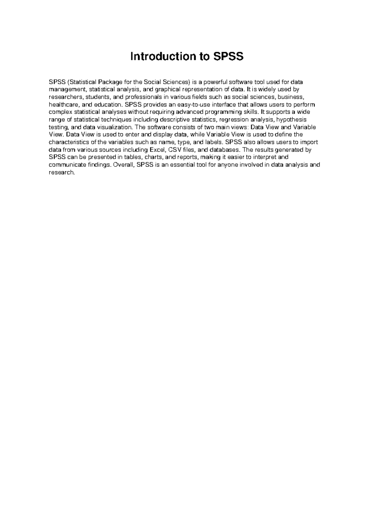 SPSS 101: Introduction to Statistical Analysis and Data Management ...
