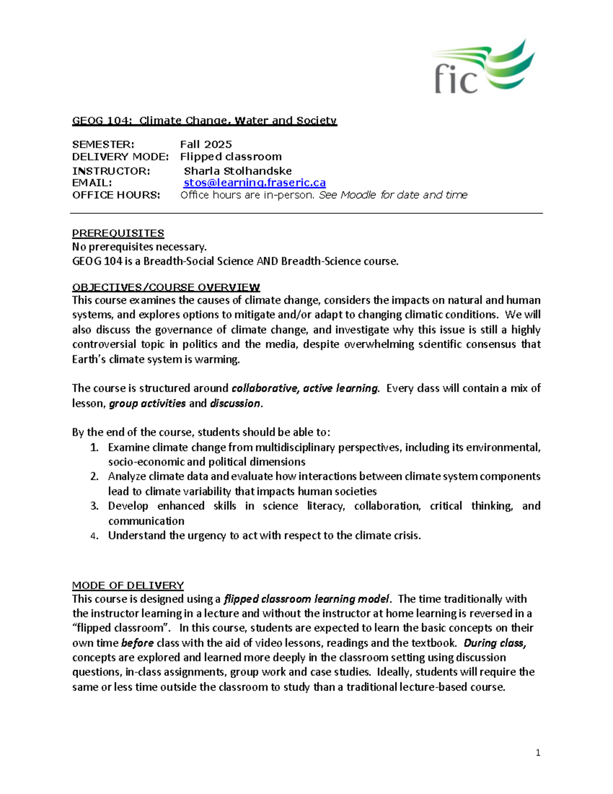 GEOG 104: Syllabus for Climate Change, Water & Society Course - Studocu