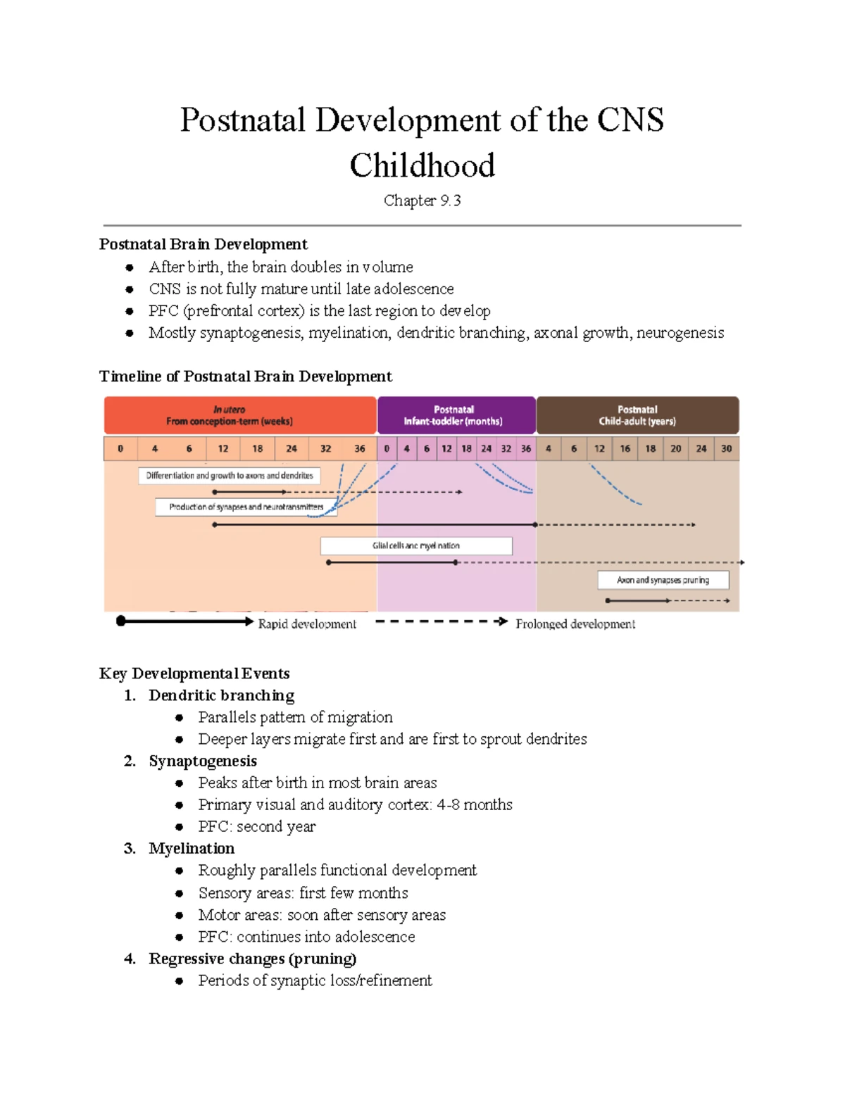 Lec 3: Postnatal CNS Development and Key Neurodevelopmental Events ...
