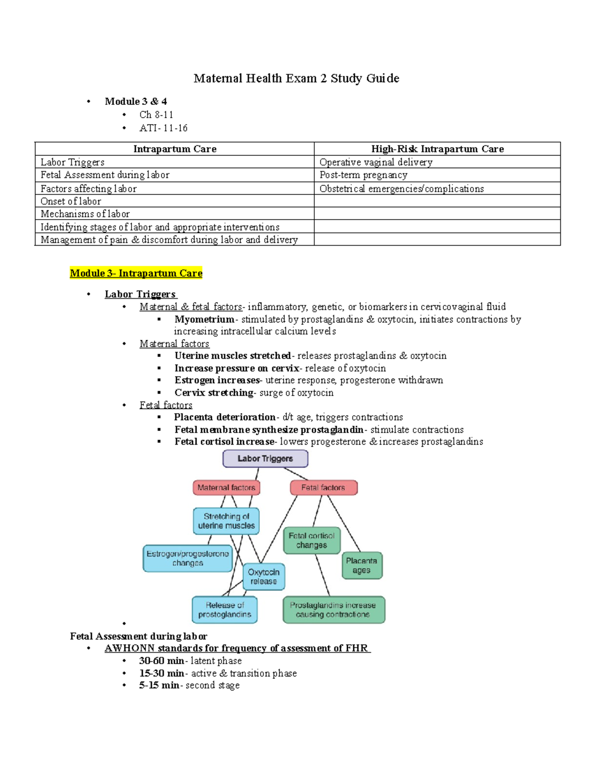 335 Maternal Health Exam 2 Study Guide: Intrapartum Care Overview - Studocu