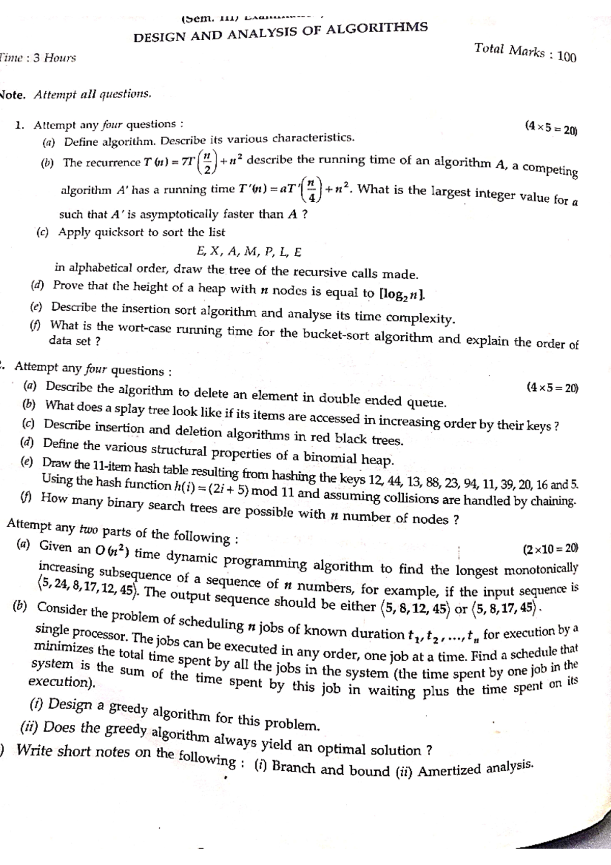 DAA Practice Paper 4 - Design & Analysis of Algorithms Exam Review ...