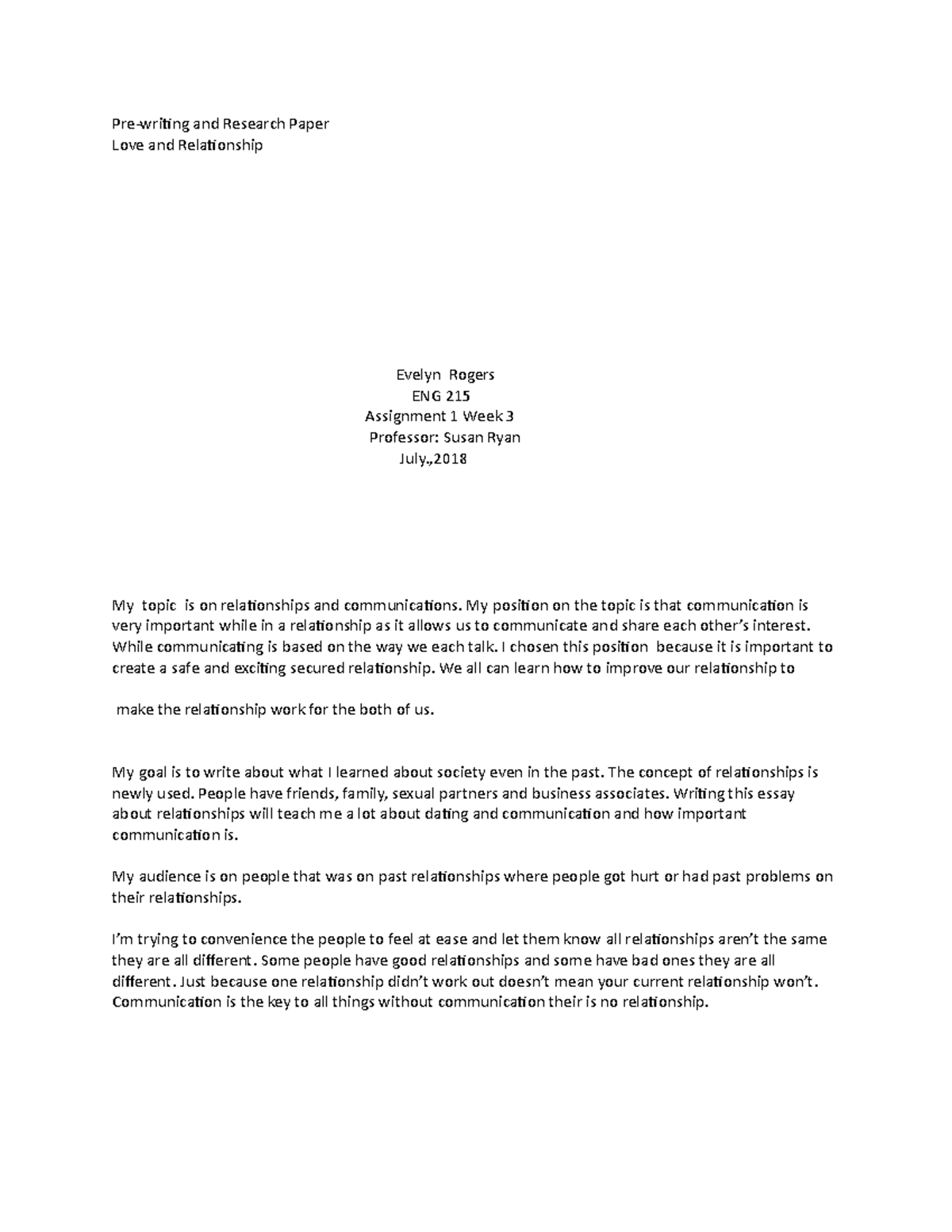 ENG215 Prewriting Assignment 1: Exploring Love and Relationships - Studocu